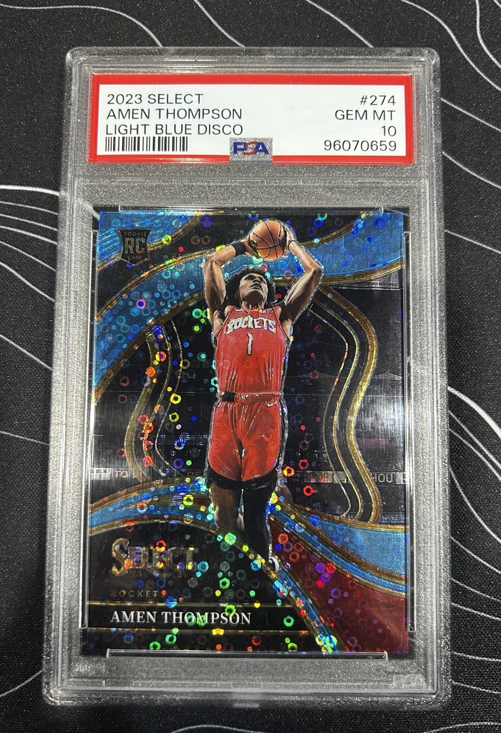 Amen Thompson 2023-24 Select #274 Courtside Light Blue Disco Rookie /99 PSA 10