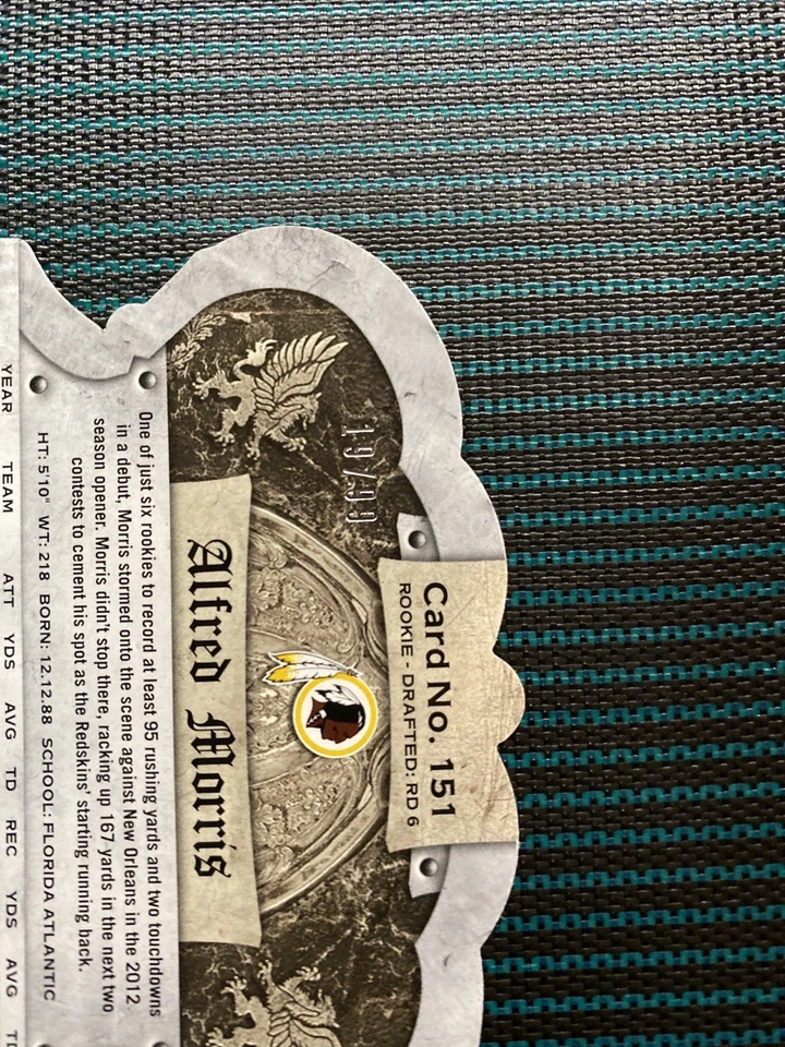 2012 Crown Royale Alfred Morris Rookie Die-Cut #151 Gold Holofoil /99 Redskins - Image 3 of 4