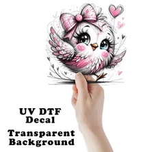 Pink and White Bird UV DTF Transparent Sticker / Decal