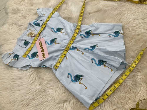 Hugo Loves Tiki Organic Cotton Ruffle Romper Size 10 Youth Flamingo Blue $90 - Picture 7 of 13
