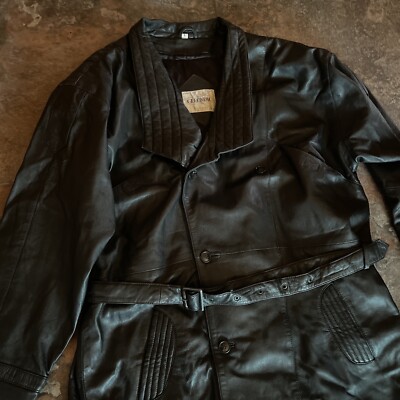 90s Vintage GERONIMO Thermolite Leather Duster Style Trench Coat 