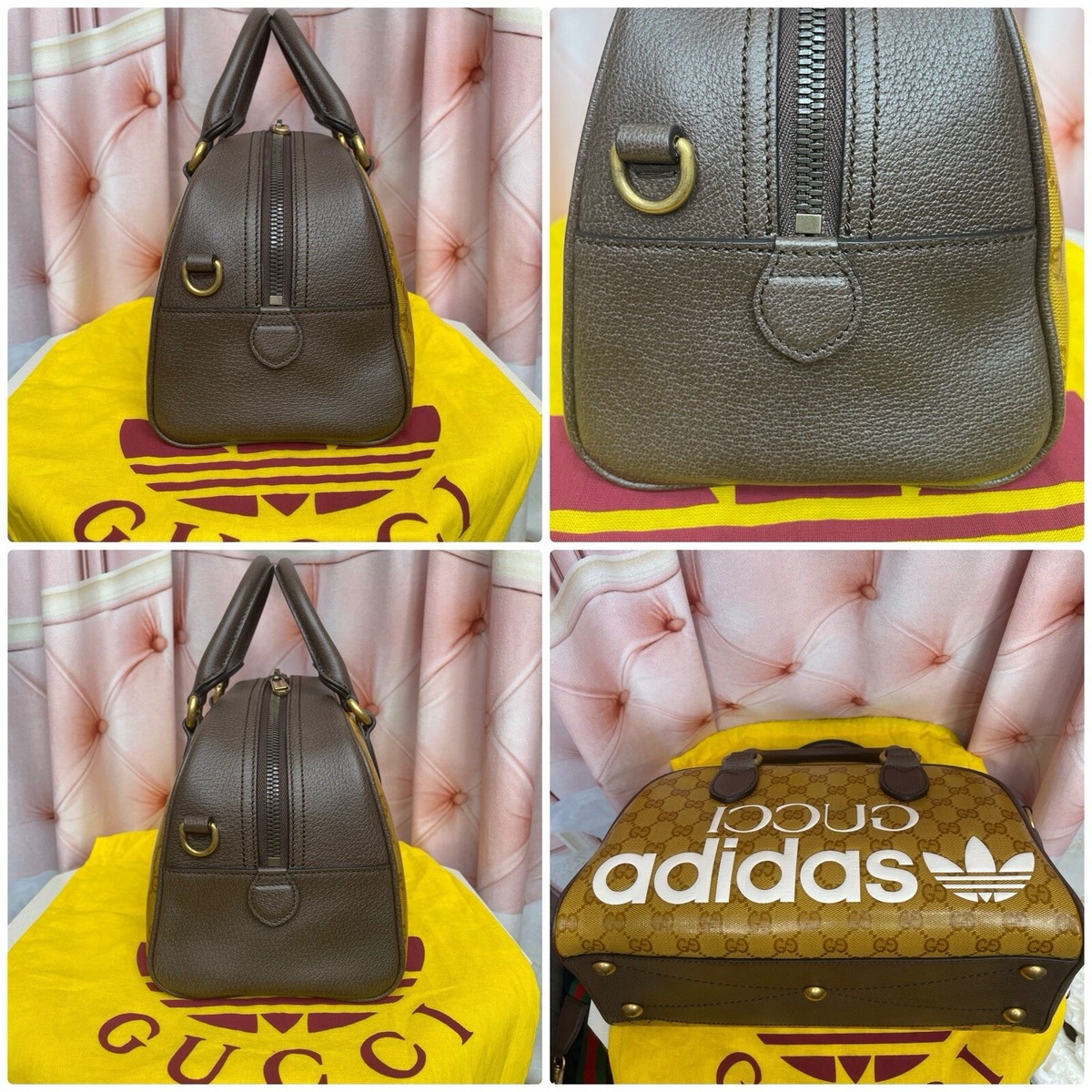 Gucci x Adidas Mini Duffle Bag GG Coated Canvas Brown beige SUPER