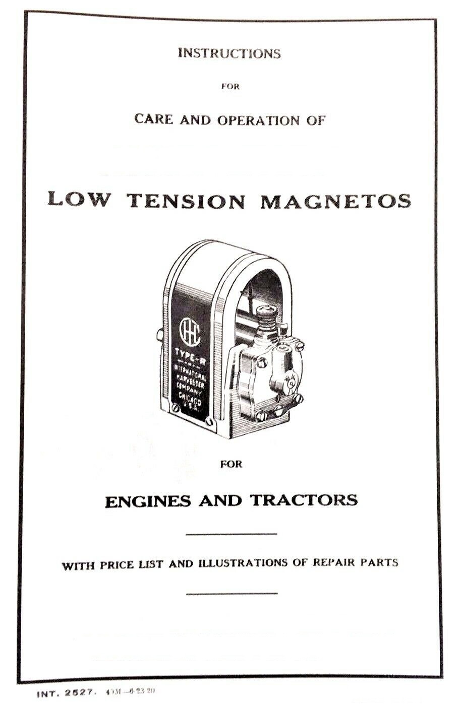 IHC Low Tension Type-R Magnetos Manual & Parts List Farmall McCormick Engines