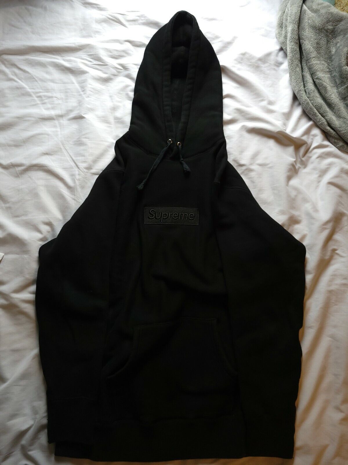 Supreme Tonal Box Logo Hoodie Black FW14 Pullover Medium