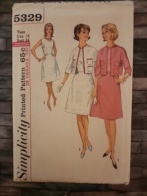 Rare VTG 60s Jackie O Dress & Jacket Simplicity 5329 Jr Teen Size 14 Bust  34 Cut | eBay