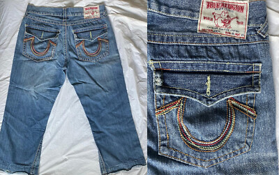 VINTAGE Mens True Religion Joey Rainbow Colors Jeans Sz 36X27 (hemmed) SEE PICS