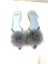 Frances Valentine RARE Pauline Silver Slip On Size 6.5 With Fur Accent