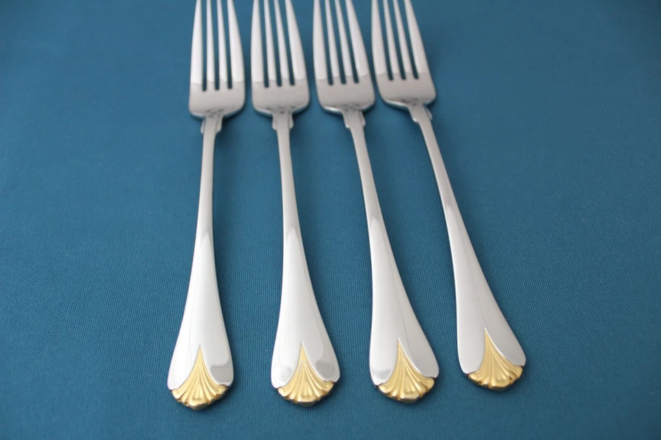 4 Tenedores de Cena Yamazaki CARA ORO 18/8 Inoxidable Japón 7 5/8" Foto 2 de 4