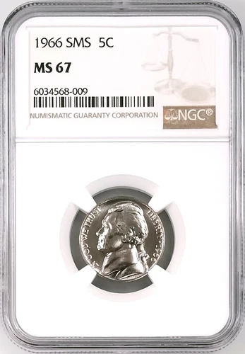 1966 SMS Jefferson Nickel certified MS 67 by NGC!