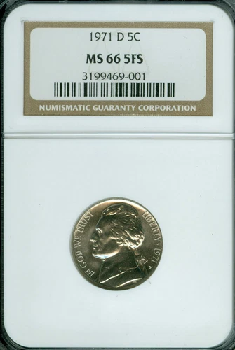 1971 D JEFFERSON NICKEL NGC MS66 FS 2ND FINEST REGISTRY *