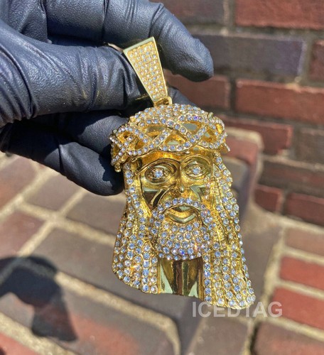 HIP HOP HELADO BLING OUT LUJO ELEGANTE CABEZA DE JESÚS COLGANTE DIAMANTE SIMULADO - Imagen 4 de 7