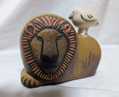 置物 Lisa Larson Lion with Bird Lisa Larson Lion with Bird Gustavsberg Small Pottery Figure New