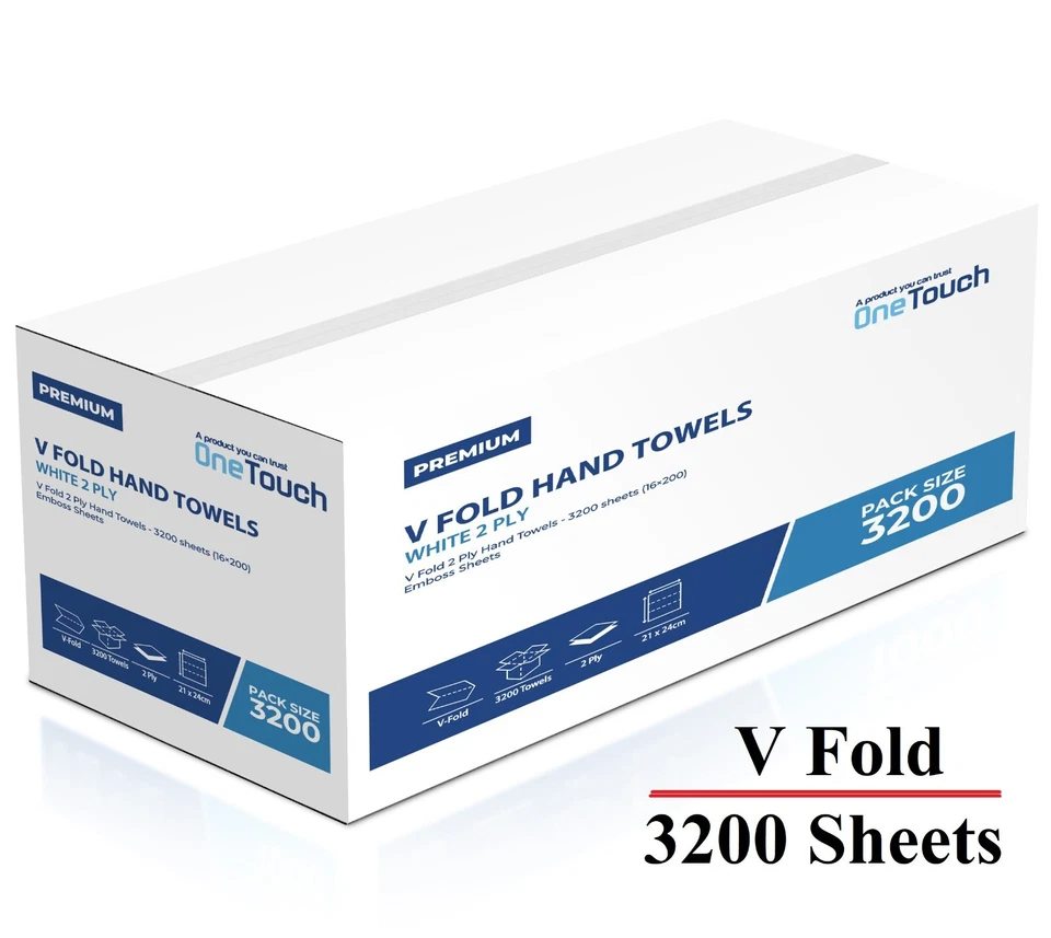 ONETOUCH V faltbares Papier Handtücher 2-lagig weiß faltbar extra weich mehrfach gefaltet 3200 Blatt