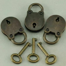 3 * Old Vintage Antique Style Mini Padlocks Key Lock Bronze Retro Jewelry Lock C