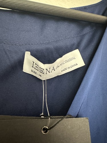 Nuevo con etiquetas Maxi Vestido Mac Duggal Azul Plisado Manga Larga Cuello en V Talla 14 - Imagen 8 de 10