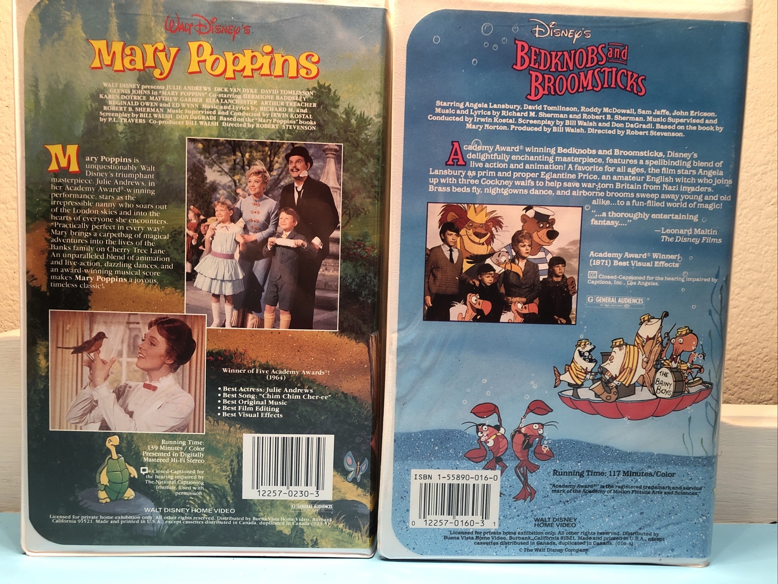 Lot Of 2 Bedknobs and Broomsticks/ Mary Poppins VHS 1971 1964 Walt