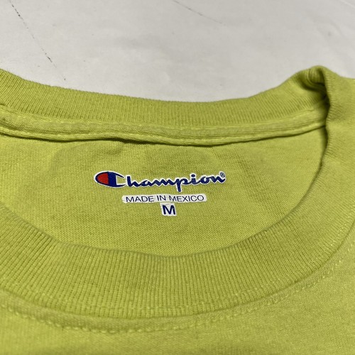 Champion Neon Green T-Shirt Mens Medium Blank Solid Construction Site Hazard - Foto 5 di 7