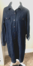 LAURA SCOTT Sz L Blue Denim SHIFT DRESS Button Belted or Not TAB L/S Modest