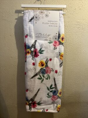 Merry Everything Plush Throw 50 X70  White Floral Very Soft NEW