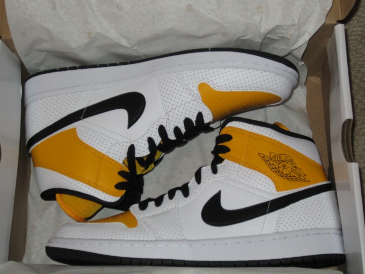 Nike Air Jordan 1 Mid White Black University Gold Women's 11