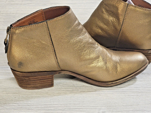 Lucky Brand Belvva Ankle Boots Womens 8M Gold Leather Rear Zip Pre-owned - Picture 7 of 10