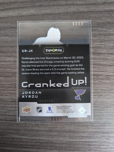 🔥2023-24 UD Synergy Cranked Up Black! CR-JK Jordan Kyrou, St. Louis Blues 9/10 - Picture 2 of 2