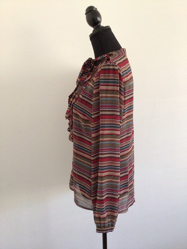 Diana Ferrari Womens Blouse Size 14 Striped Chiffon Shirt Ruffle Bow Button Up - Picture 5 of 16