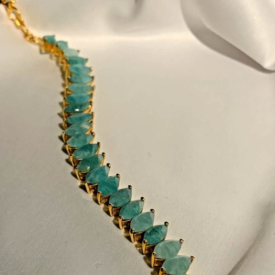 Natural Marquise Cut Amazonite Adjustable Tennis Bracelet Gold Plated 925 Silver - Image 2 of 4