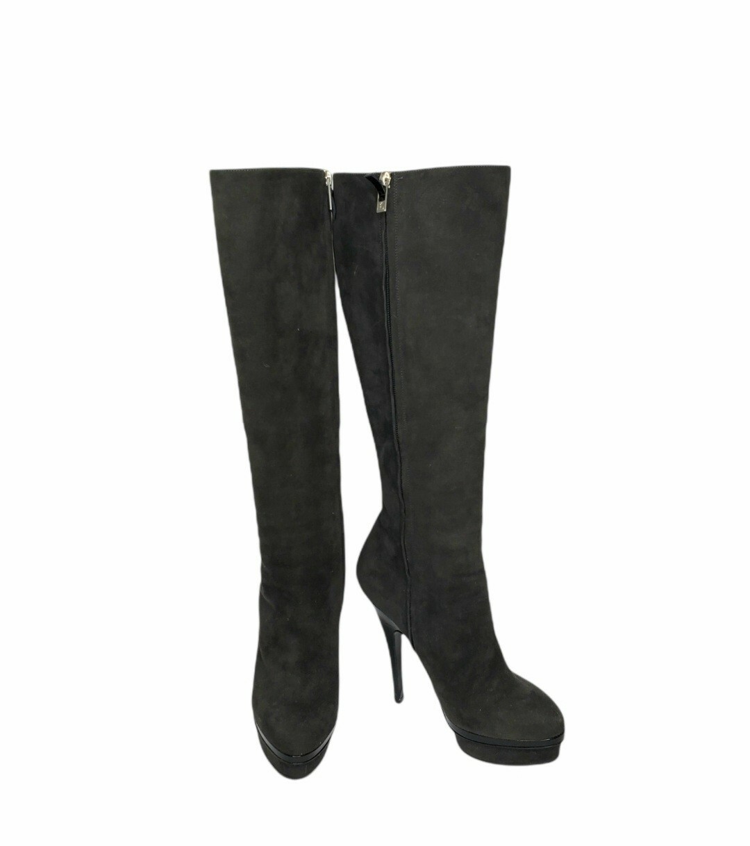 Stivali alti Yves Saint Laurent grigio scamosciato plateau taglia 38 5 nuovi