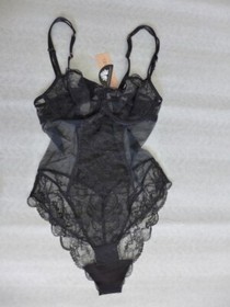 LISE CHARMEL Size 32D Black Lace FEERIE Sheer Underwired Bodysuit $279 NEW