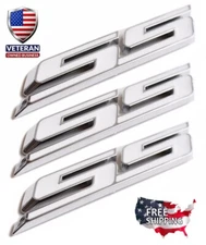 3 WHITE/CHROME SS Badge Fender Trunk Emblem Decal for Chevy Camaro Impala Cobalt