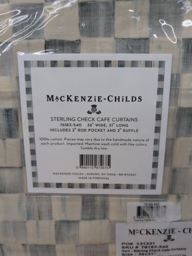 MacKenzie Childs Sterling Check Cafe Curtains Set of 2 Rod Pocket 36”x31” NIP - Picture 3 of 6