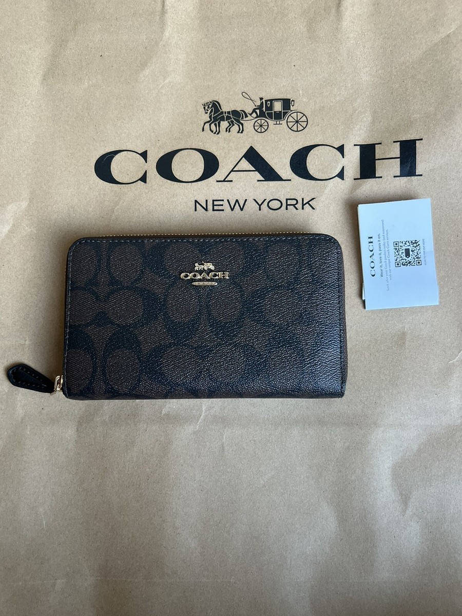NWT Coach 88913 Medium Id Zip Wallet Signature Canvas Leather