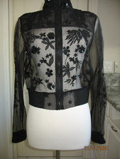 NWT ELIE TAHARI SILK BLACK FLORAL SHEER EMBELLISHED JACKET - SIZE SM Retail 398