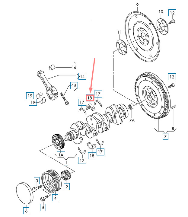 Coquille de palier supérieur de vilebrequin pour VW Tiguan AD Mk2 038105561Ab007