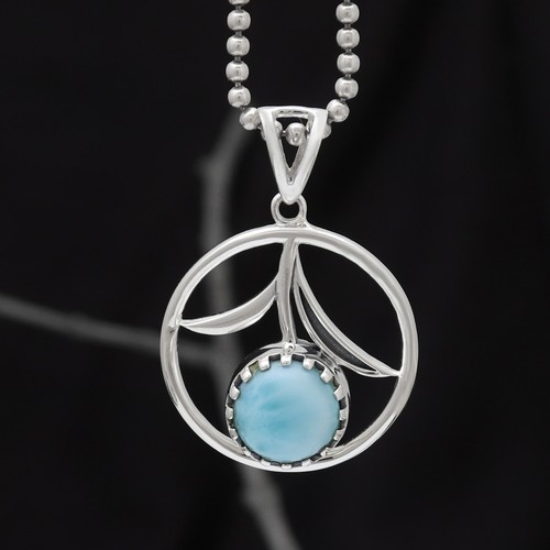 Handmade Blue Larimar Gemstone Sterling Silver Pendant Jewelry Gift Item