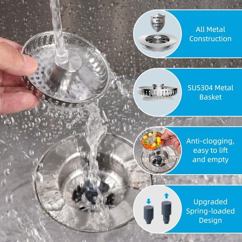 Stainless Steel 3 in 1 Kitchen Sink Drain Strainer trainer Stopper Drain Basket - Picture 24 of 61