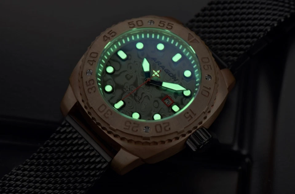 ¡Nuevo! Reloj ARAGON Bronce Suizo ETA2824 Automático LE# Cristal Zafiro Damasco Foto 4 de 4