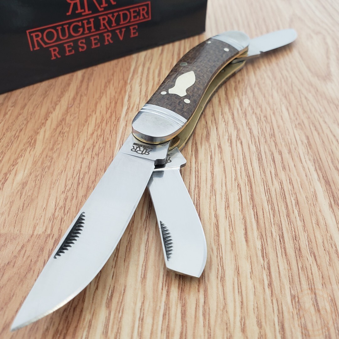 Reversing Rougher Rough Ryder Reverse Pocket Knife D2 Tool Steel Blades Brown Micarta ...