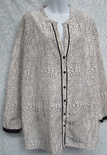 MAGGIE T Cream Black Snake print Long Sleeves Shirt size 20 - Picture 3 of 8