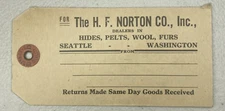 Vintage H.F. Norton Co Seattle Washington Raw Hides Furs Shipping Hang Tag Card 