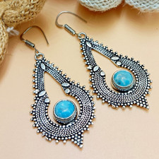 Trending Larimar Gemstone 925 Sterling Silver Plated 1 Pair Hook Women Earring