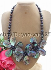 Collar concha de abulón de perlas negras hecho a mano collar llamativo 18"