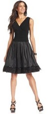 SL Fashions Black Petite Sleeveless Taffeta/Jersey Feather Trim Dress -MSRP $134