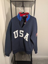 NWT Polo Ralph Lauren Navy Blue USA Quarter Zip Fuzzy Fleece Sherpa Pullover M