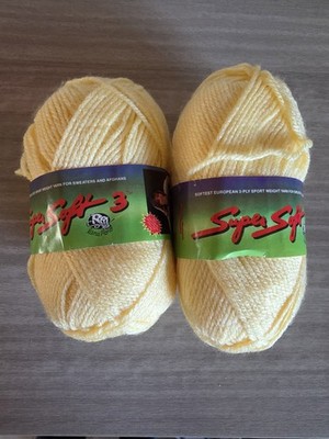 Super Soft 3, 100% Acrylic 175 Yds 3Ply Sport Weight Yarn, Light Yellow (352) x2