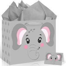 Large Elephant Gift Bag for Kids Boys Girls Baby Shower Elephant Gift Bag wit...