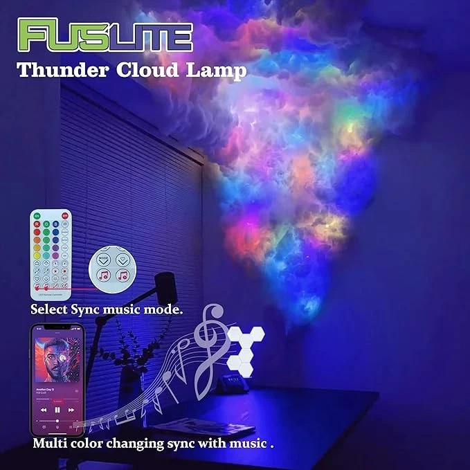 DIY Thunder Cloud Light Kit – LED Music Sync, Multicolor Lightning Room Decor - Image 4 of 4