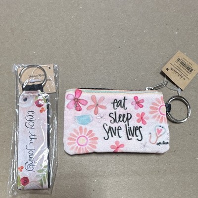 Simply Inspirations Floral Key Chain Wristlet, Zip ID Pouch w/ Clear Window