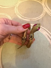 Vintage D.L. Auld Gold Mesh Snake Wrap Bracelet Pink Rhinestone Eyes 29cm